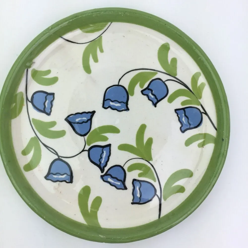 Vtg Italy Handpainted Blue Tulip Flower Stoneware Creamer Sugar Bowl Tray Set